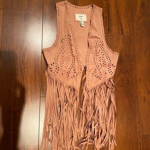 Light Blush Pink Fringe Suede Vest